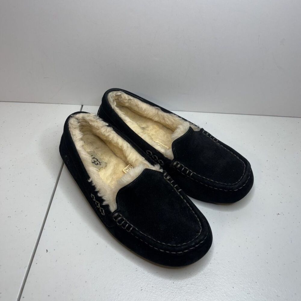 UGG Black Suede Slippers with Soft Cream Interior